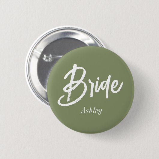 Bruid Sage Groene Trouwscript Ronde Button 5,7 Cm (Voorkant /achterkant)