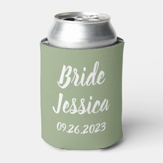 Bruid Salie Groen Elegante Script Cadeaus Bruiloft Blikjeskoeler (Blikje Voorkant)