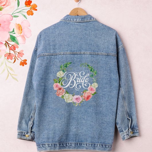 Bruid script bloemenkrans Bruid Chique bloemen Denim Jacket