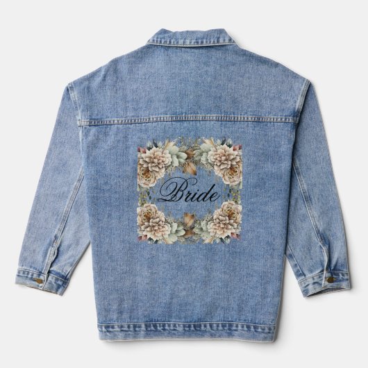 Bruid Script Moderne Waterverf Bloemige Trouwdag Denim Jacket (Achterkant)