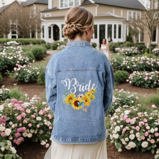 Bruid script zonnebloemen bruids- denim jacket (Huwelijk Achterkant)