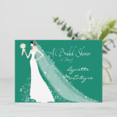 bruid silhouet trouwjurk sluier bruids uitnodiging (Staand voorkant)