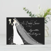 bruid silhouet trouwjurk sluier bruids uitnodiging (Staand voorkant)