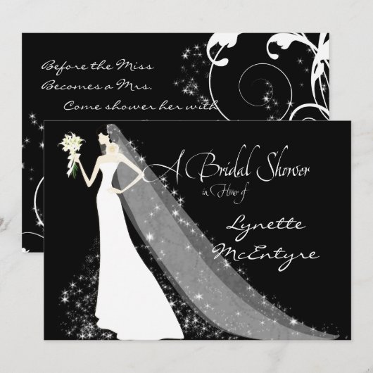 bruid silhouet trouwjurk sluier bruids uitnodiging (Voorkant / Achterkant)