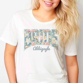Bruid Skyline Blue Retro Bloemendruk T-shirt