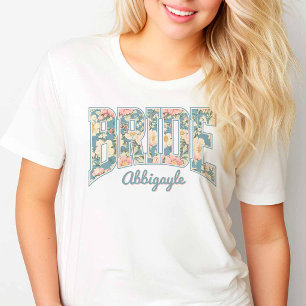 Bruid Skyline Blue Retro Bloemendruk T-shirt