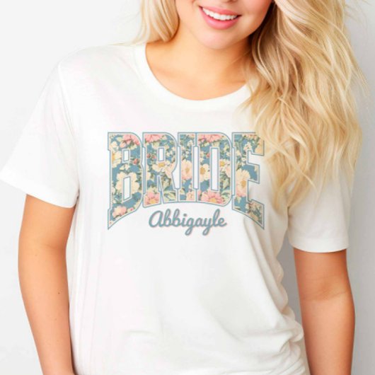 Bruid Skyline Blue Retro Bloemendruk T-shirt