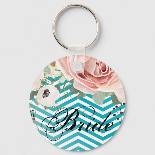 Bruid Sleutelhanger Geometrisch Roos Chevron Blauw (Voorkant)