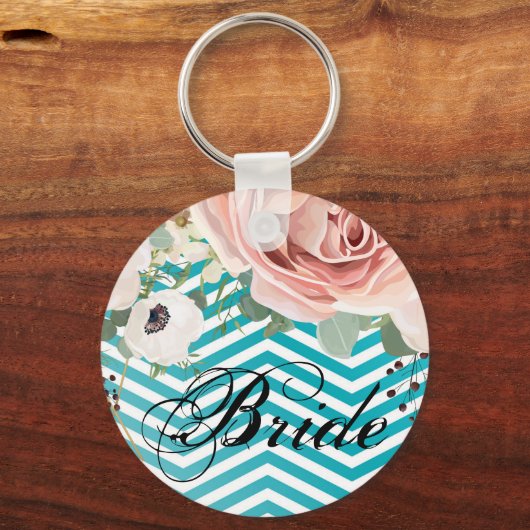 Bruid Sleutelhanger Geometrisch Roos Chevron Blauw (Voorkant)