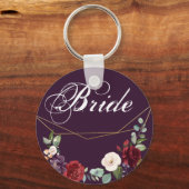 Bruid Sleutelhanger Plum Paarse Rozen Goud Geometr (Voorkant)