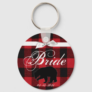 Bruid Sleutelhanger Red Buffalo Plaid Beer Zwart