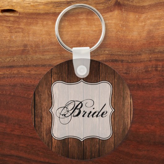 bruid Sleutelhanger schuur hout land rustiek (Voorkant)