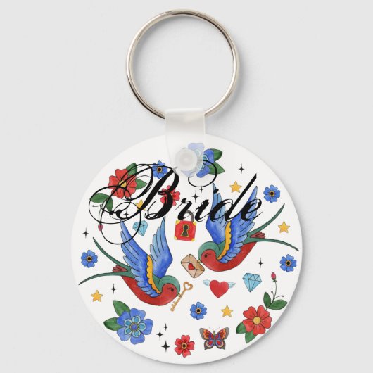 Bruid Sleutelhanger Traditional Bird Tattoo Sparro (Voorkant)