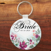 Bruid Sleutelhanger Tropische bloemen op Blue Ombr (Voorkant)