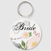 Bruid Sleutelhanger Witte Bloemen op Wit (Voorkant)