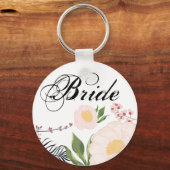 Bruid Sleutelhanger Witte Bloemen op Wit (Voorkant)