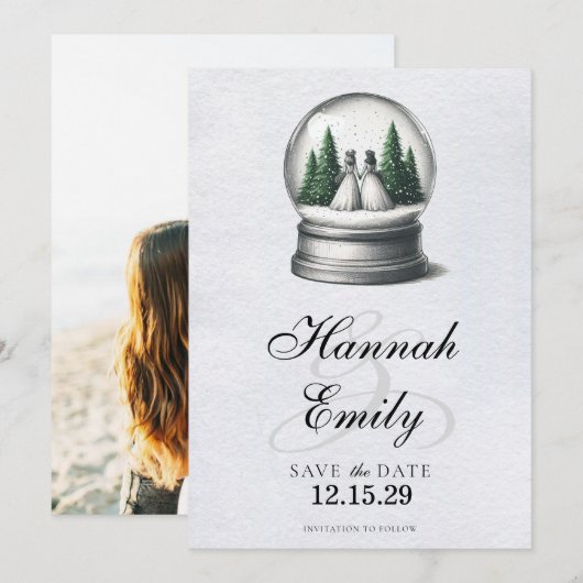 Bruid Sneeuwbol Save The Date (Voorkant / Achterkant)