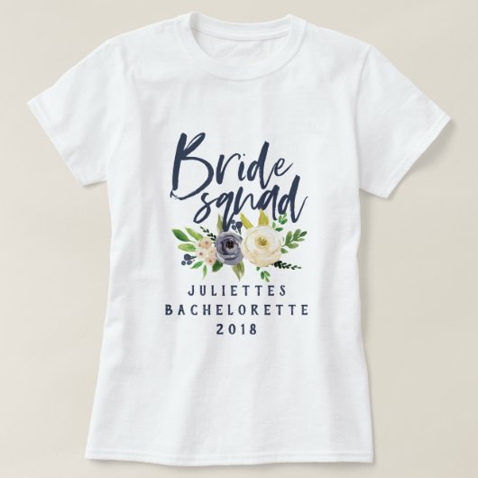 Bruid Squad Bloemen waterverf T-shirt (Design voorkant)