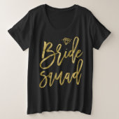 Bruid Squad Faux Gold met Diamond Graphics Grote Maat T-shirt (Design voorkant)