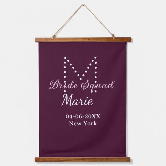 Bruid squad naam monogram bruidsmeisje mauve hangend wandkleed (Voorkant)