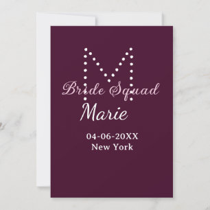 Bruid squad naam monogram bruidsmeisje mauve kaart