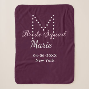 Bruid squad naam monogram bruidsmeisje mauve sherpa deken