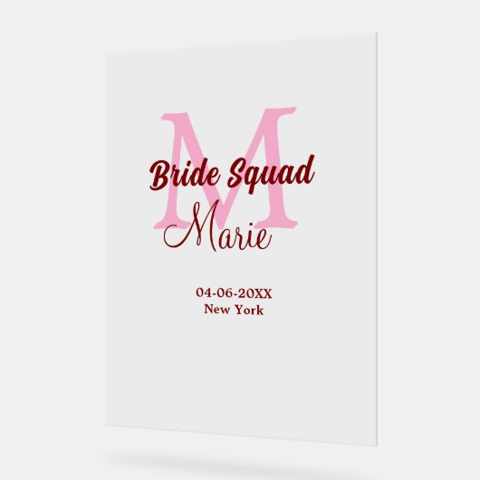 Bruid squad naam toevoegen monogram bruidsmeisje r acryl bord (Hoek)