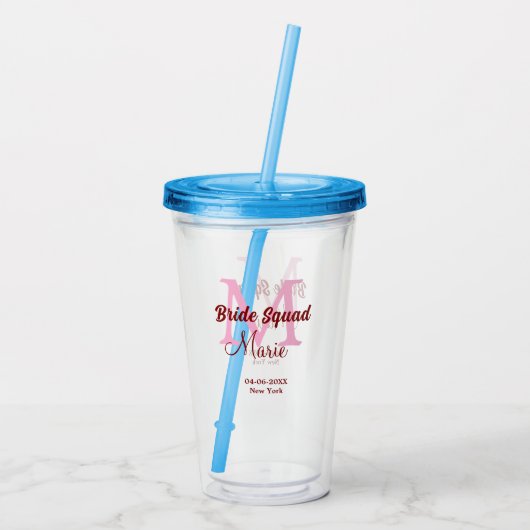 Bruid squad naam toevoegen monogram bruidsmeisje r acryl drinkbeker (Achterkant)