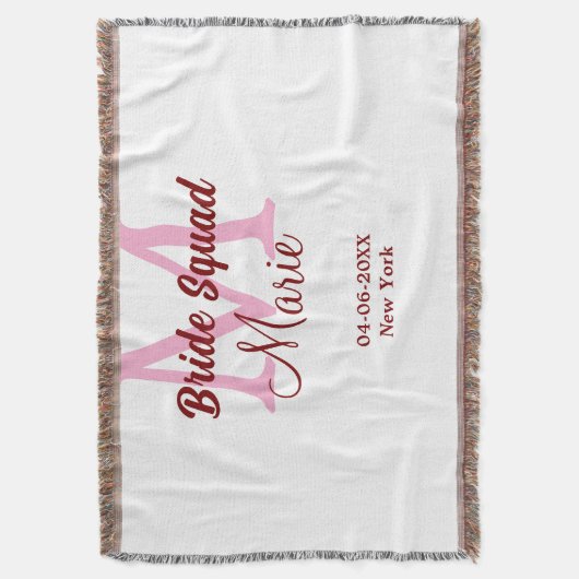 Bruid squad naam toevoegen monogram bruidsmeisje r deken (Voorkant Verticaal)
