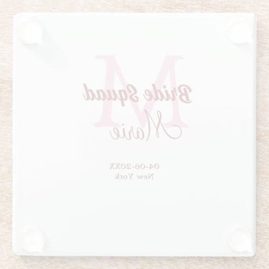 Bruid squad naam toevoegen monogram bruidsmeisje r glazen onderzetter (Achterkant)