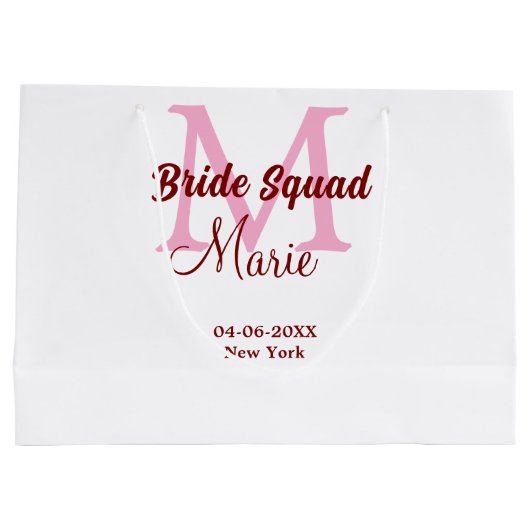 Bruid squad naam toevoegen monogram bruidsmeisje r groot cadeauzakje (Achterkant)