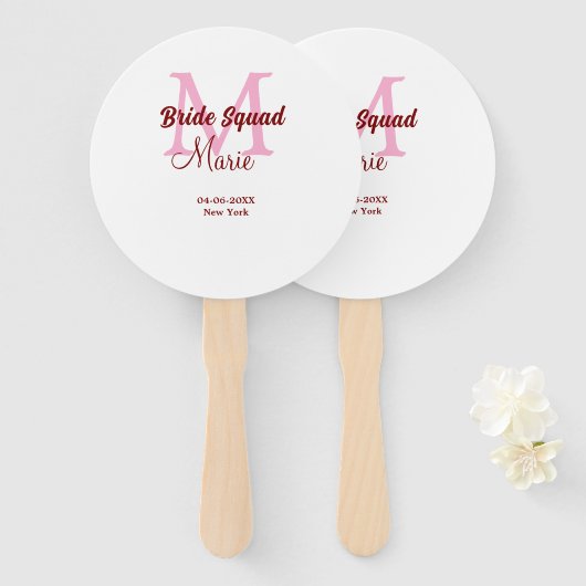 Bruid squad naam toevoegen monogram bruidsmeisje r handwaaier (Voorkant en achterkant)