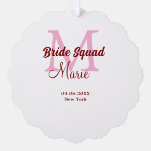 Bruid squad naam toevoegen monogram bruidsmeisje r ornament kaart