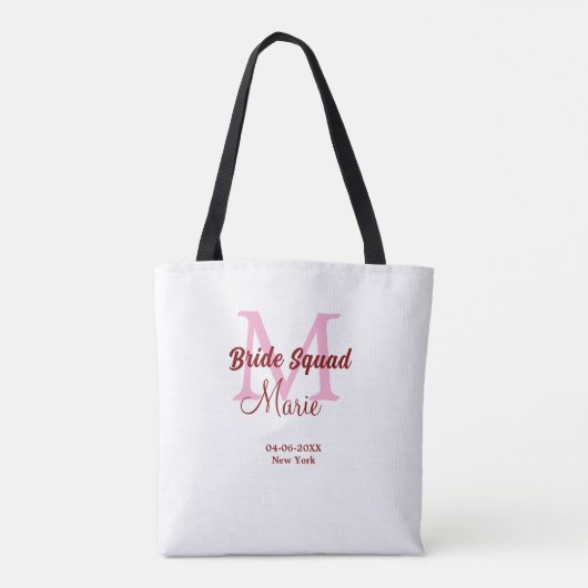 Bruid squad naam toevoegen monogram bruidsmeisje r tote bag (Achterkant)