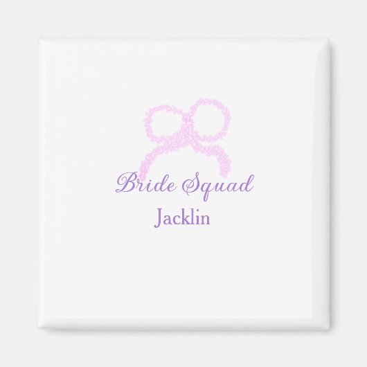 Bruid squad roze glitter boog ster bruidsmeisje na magneet (Voorkant)