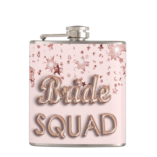 Bruid squad roze goud blozen sterren vrijgezellenf heupfles (Voorkant)