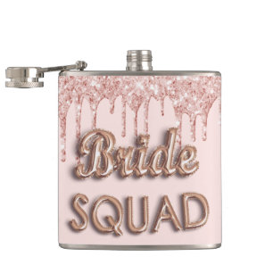 Bruid squad roze goud glinster blush vrijgezellenf heupfles