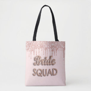 Bruid squad roze goud roze glitters vrijgezellenfe tote bag