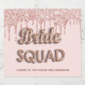 Bruid squad roze goud roze glittersingleparty sparkling wijnetiket (Enkel label)