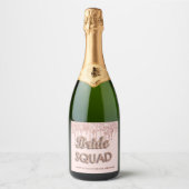 Bruid squad roze goud roze glittersingleparty sparkling wijnetiket (Voorkant)