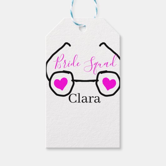 Bruid squad roze zwarte Googles hart bruidsmeisje Cadeaulabel (Voorkant)