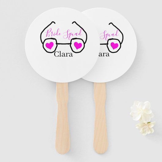 Bruid squad roze zwarte Googles hart bruidsmeisje Handwaaier (Voorkant en achterkant)