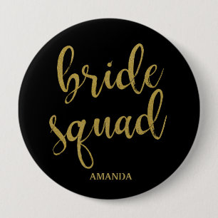 Bruid Squad Stijlvolle Kalligrafie Gouden Glitter Ronde Button 4,0 Cm