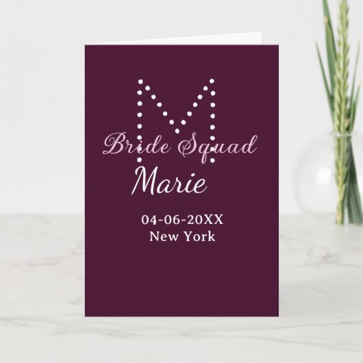 Bruid squad voeg naam monogram bruidsmeisje mauve kaart (Voorkant)