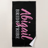 Bruid Stam Bruidsmeisje Naam Roze Zwart Strandlaken (Voorkant)