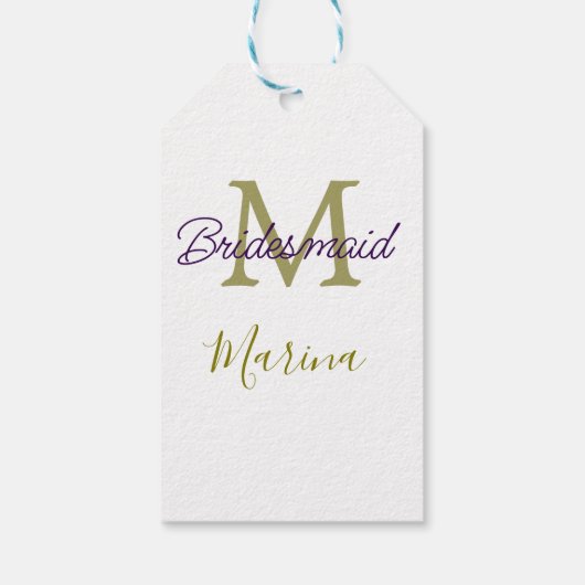 Bruid stam monogram bruiloft bescheiden goudkleuri cadeaulabel (Achterkant)