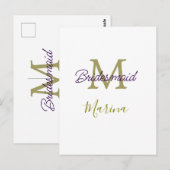 Bruid stam monogram bruiloft eenvoudig goud briefkaart (Voorkant / Achterkant)
