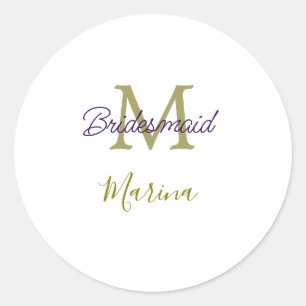 Bruid stam monogram bruiloft eenvoudig goud p ronde sticker