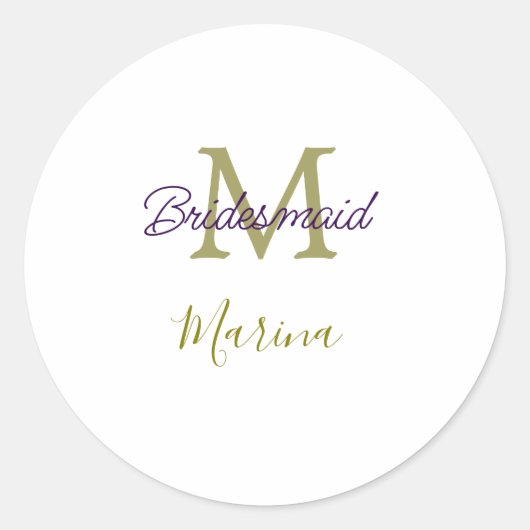 Bruid stam monogram bruiloft eenvoudig goud ronde sticker (Voorkant)