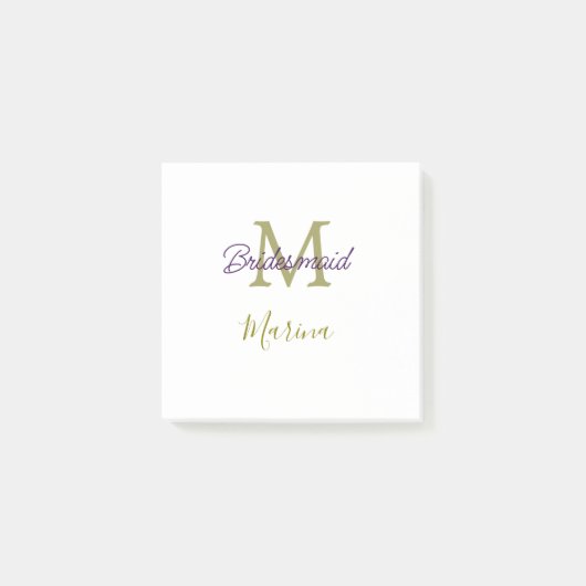 Bruid stam monogram bruiloft eenvoudig goudkleurig post-it® notes (Voorkant)